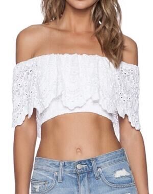 NIGHTCAP CLOTHING - CARISA White Spanish Lace Off Shoulder Crop Top 2 S NWT $208